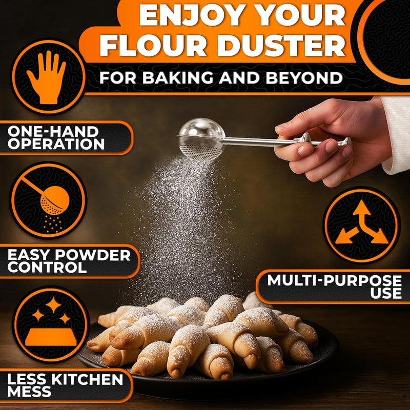 Evrblock Flour Duster for Bread Baking – 7.1" Flour Sprinkler for Bread Baking with Spring Handle – 304 Stainless Steel, One-Handed Operation, Compact Size, Dishwasher Safe | Powdered Sugar, Cocoa and Spices - Image 4